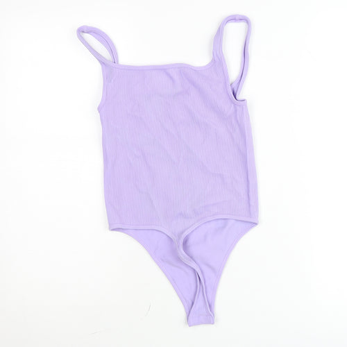 PrettyLittleThing Womens Lilac Ribbed Bodysuit Size L, Stretch Fit