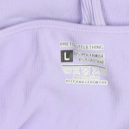 PrettyLittleThing Womens Lilac Ribbed Bodysuit Size L, Stretch Fit