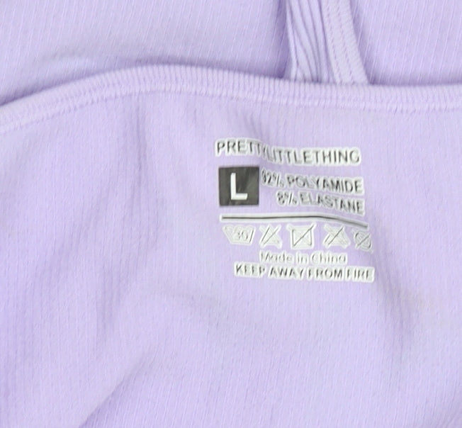 PrettyLittleThing Womens Lilac Ribbed Bodysuit Size L, Stretch Fit