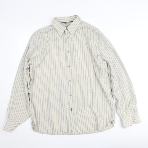 Dunnes Stores Men's Beige Striped Long Sleeve Regular Fit Shirt Size L