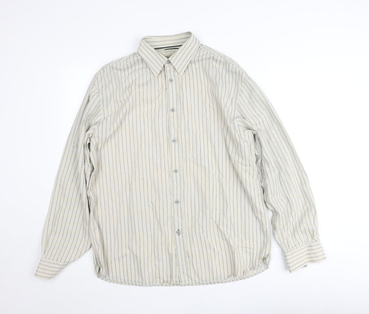 Dunnes Stores Men's Beige Striped Long Sleeve Regular Fit Shirt Size L