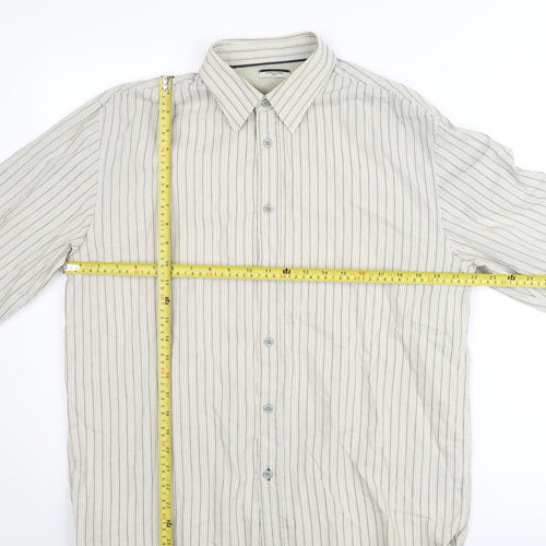Dunnes Stores Men's Beige Striped Long Sleeve Regular Fit Shirt Size L