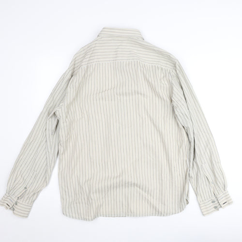 Dunnes Stores Men's Beige Striped Long Sleeve Regular Fit Shirt Size L