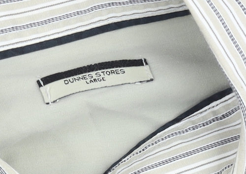 Dunnes Stores Men's Beige Striped Long Sleeve Regular Fit Shirt Size L
