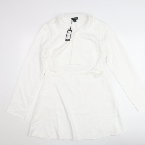 PrettyLittleThing Women’s White Collared Cut Out Shirt Dress Size 14