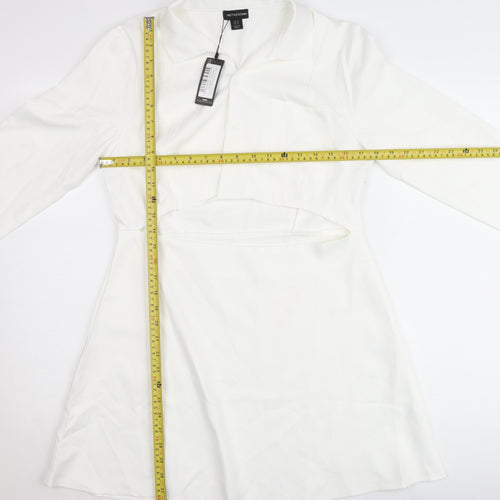 PrettyLittleThing Women’s White Collared Cut Out Shirt Dress Size 14