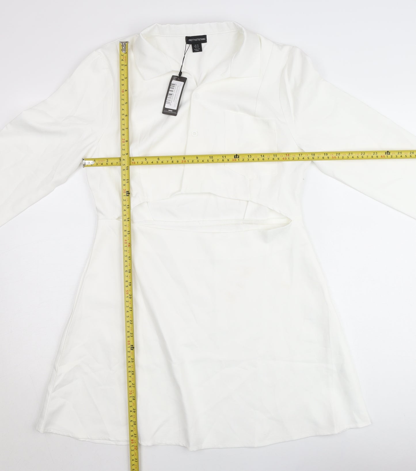PrettyLittleThing Women’s White Collared Cut Out Shirt Dress Size 14
