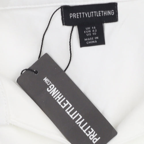 PrettyLittleThing Women’s White Collared Cut Out Shirt Dress Size 14