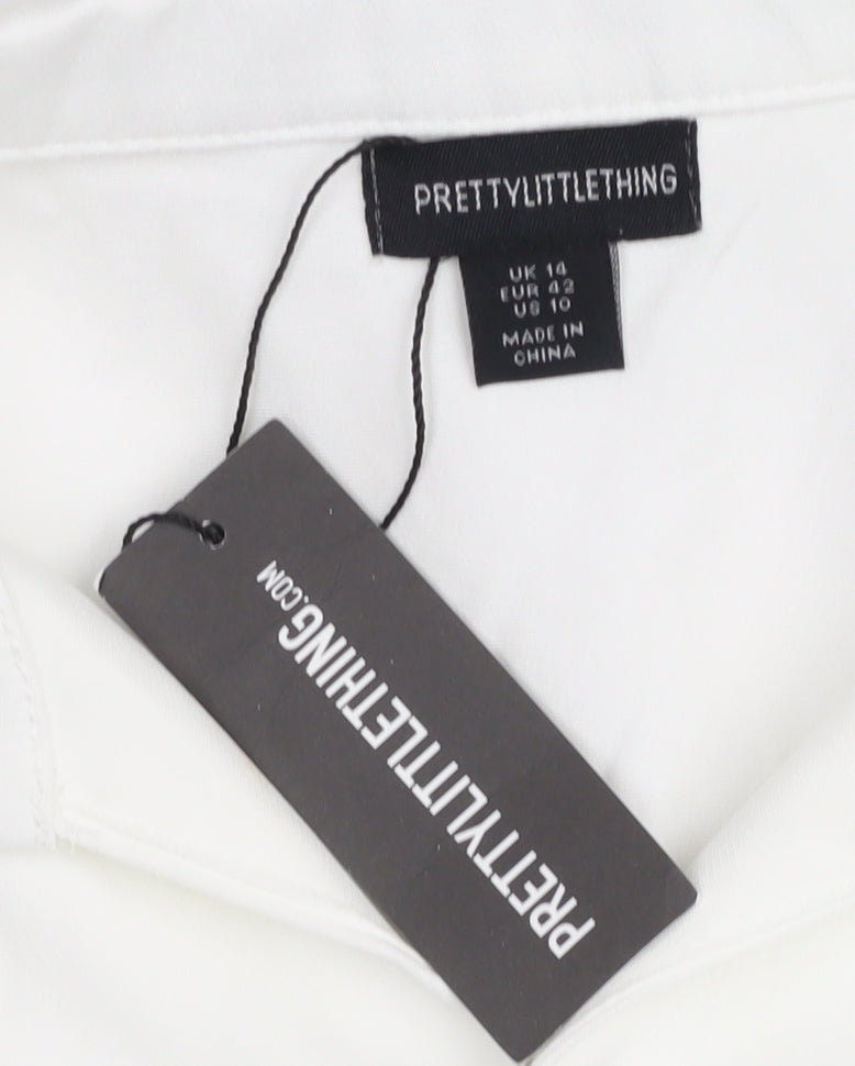 PrettyLittleThing Women’s White Collared Cut Out Shirt Dress Size 14