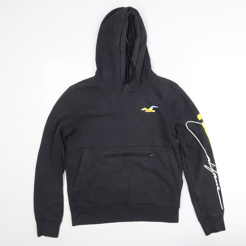 Hollister Mens Black XS Pullover Hoodie with Logo Print