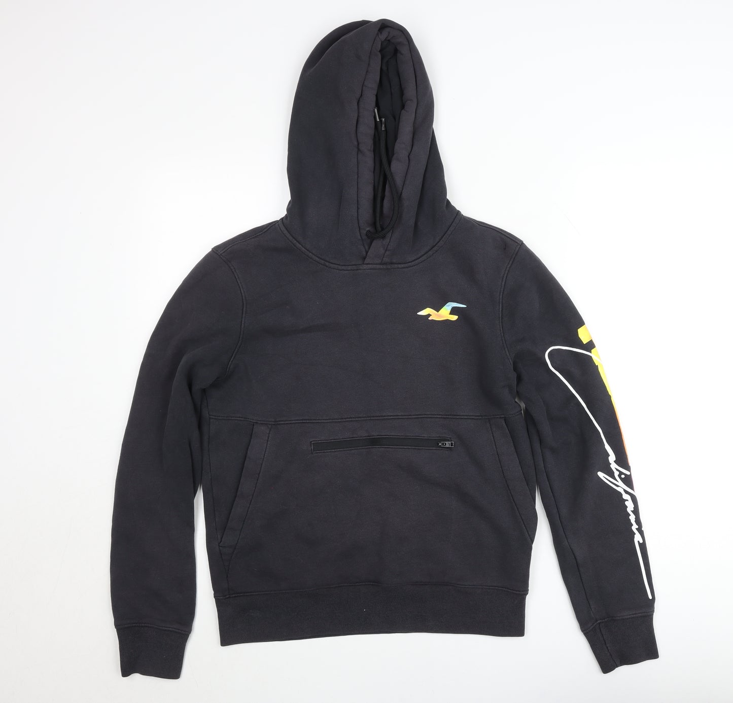 Hollister Mens Black XS Pullover Hoodie with Logo Print