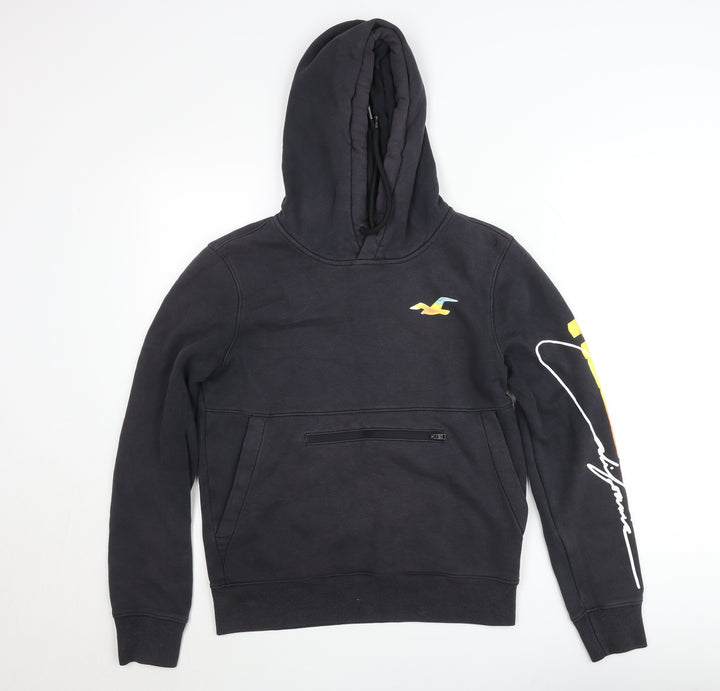 Hollister Mens Black XS Pullover Hoodie with Logo Print