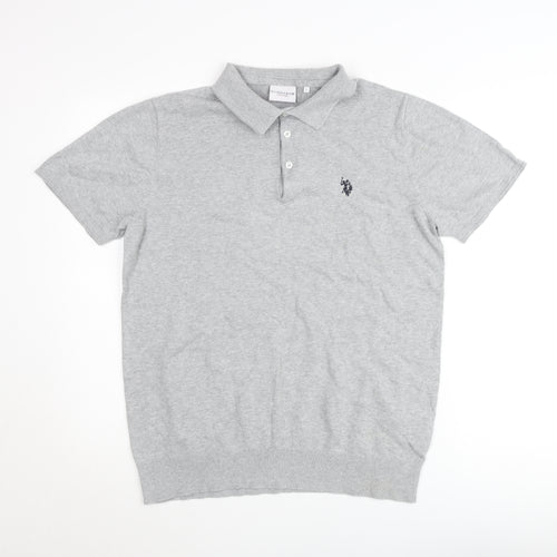 U.S. Polo Assn. Men's Grey Cotton Short Sleeve Polo Shirt L