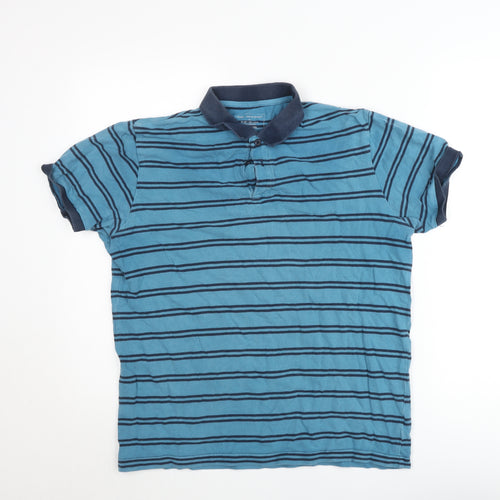 Cedar Wood State Men's Blue Striped Polo Shirt XL Short Sleeve
