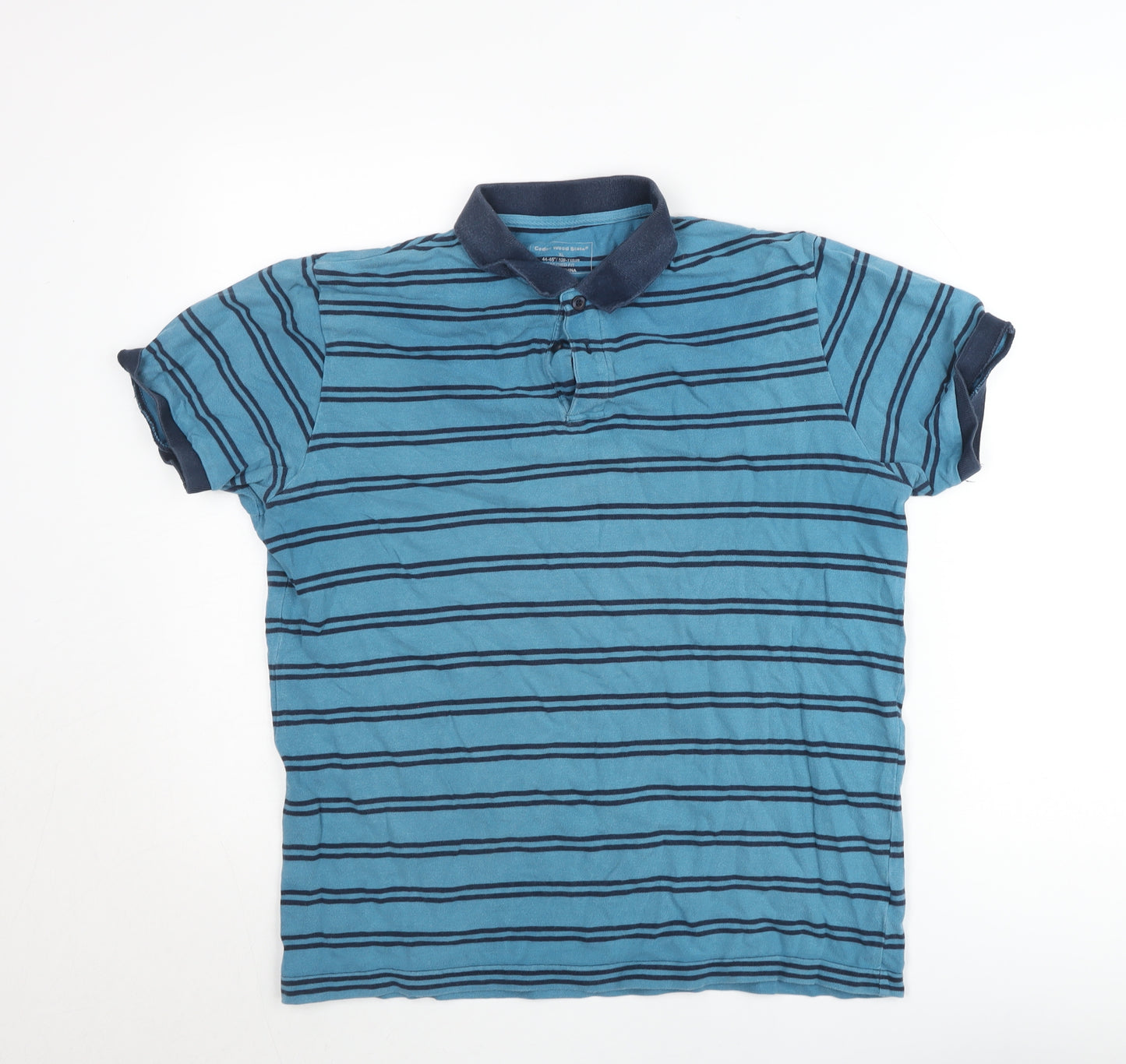 Cedar Wood State Men's Blue Striped Polo Shirt XL Short Sleeve