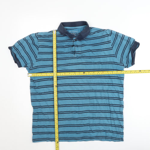 Cedar Wood State Men's Blue Striped Polo Shirt XL Short Sleeve