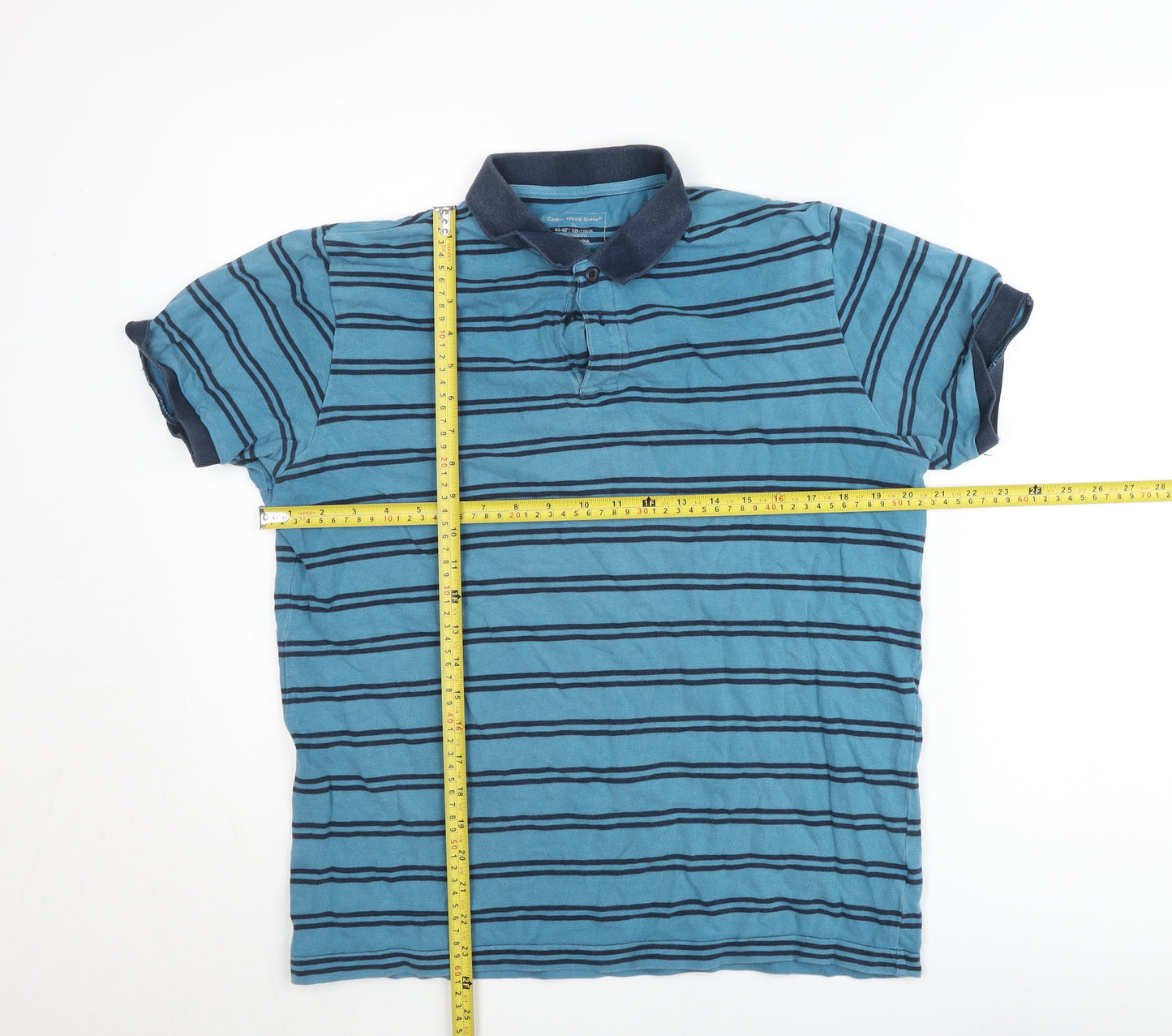 Cedar Wood State Men's Blue Striped Polo Shirt XL Short Sleeve