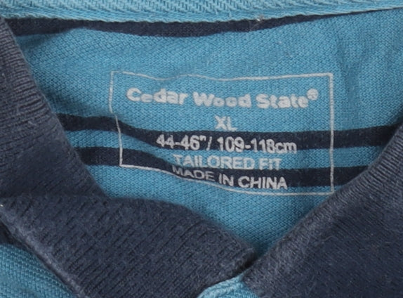 Cedar Wood State Men's Blue Striped Polo Shirt XL Short Sleeve
