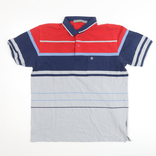 Bowling Men's Multicoloured Striped Cotton Polo Shirt Size L