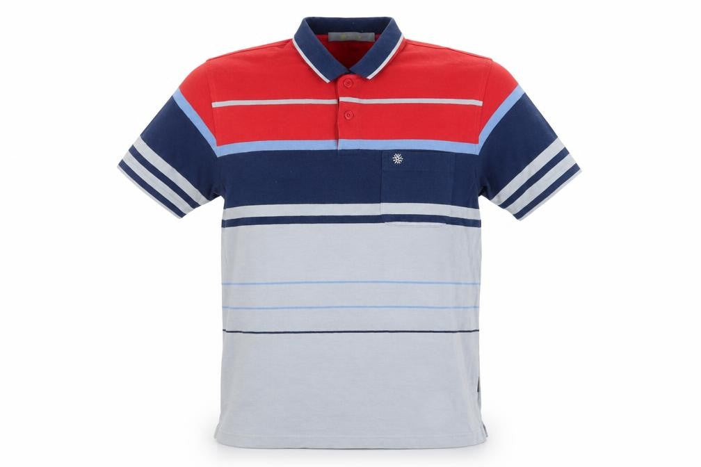 Front view of Bowling Men's Multicoloured Striped Cotton Polo Shirt, size L