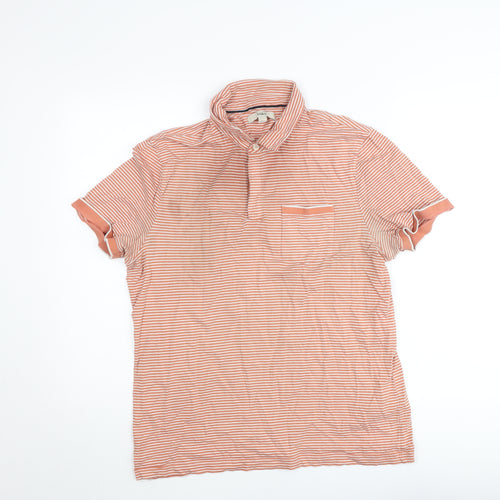 Marks and Spencer Womens Orange Striped Cotton Polo Shirt M