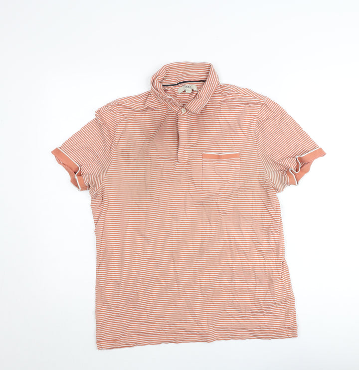 Marks and Spencer Womens Orange Striped Cotton Polo Shirt M