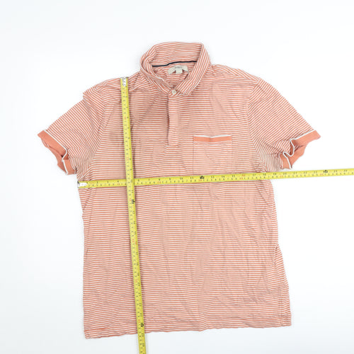 Marks and Spencer Womens Orange Striped Cotton Polo Shirt M