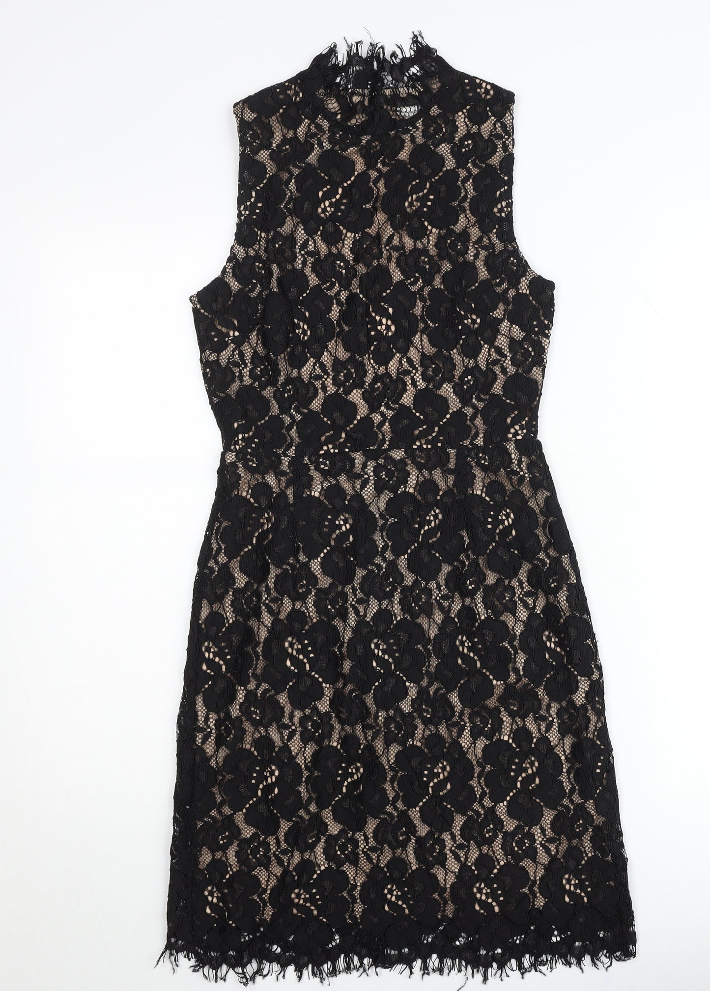 Oh My Love London Women's Black Lace Sheath Sleeveless Knee Length Dress Size S
