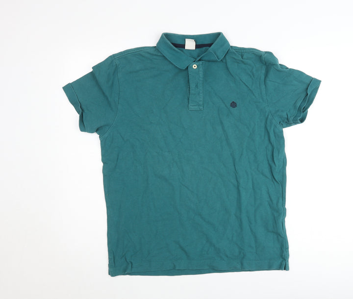 Springfield Men's Green Cotton Polo Shirt L Casual Short Sleeve