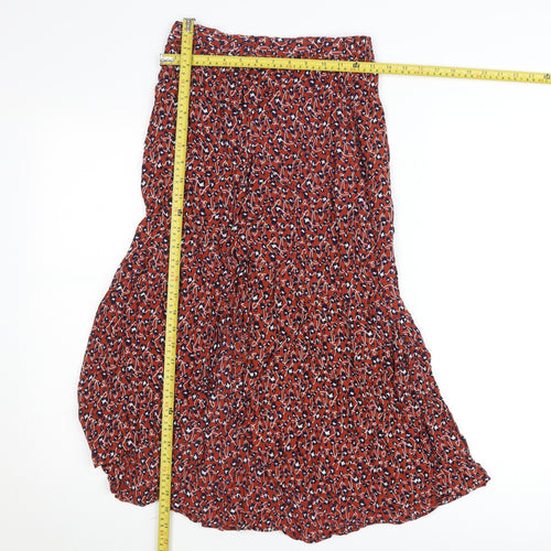 Pieces Womens Red Floral Midi Flare Skirt Size S