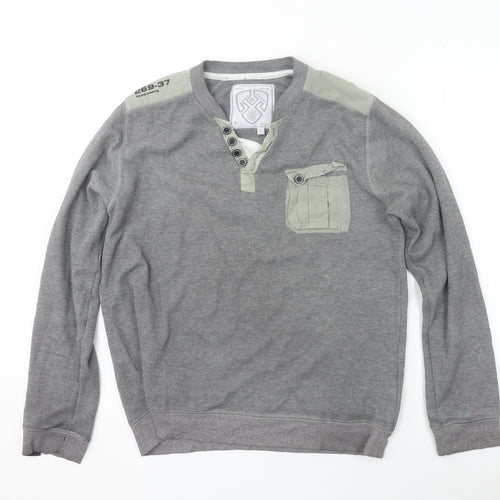 Dissident Mens Grey Henley Sweatshirt L Long Sleeve Cotton Blend