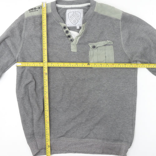 Dissident Mens Grey Henley Sweatshirt L Long Sleeve Cotton Blend