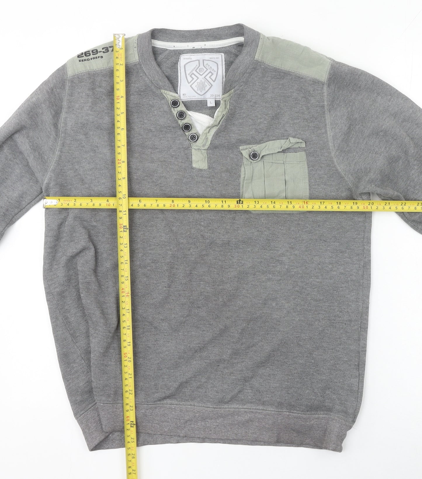 Dissident Mens Grey Henley Sweatshirt L Long Sleeve Cotton Blend