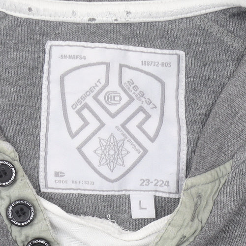 Dissident Mens Grey Henley Sweatshirt L Long Sleeve Cotton Blend