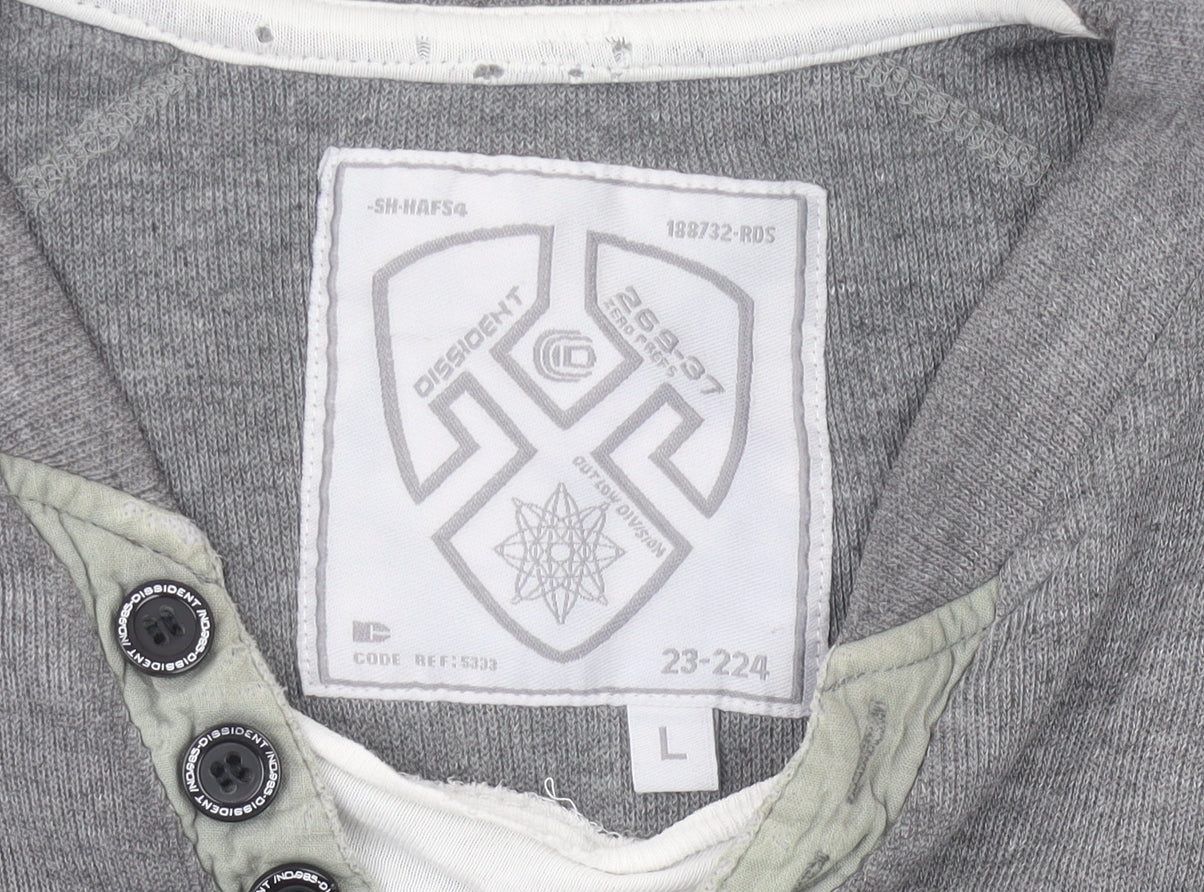Dissident Mens Grey Henley Sweatshirt L Long Sleeve Cotton Blend