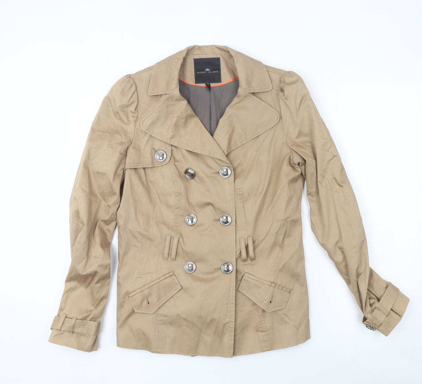 River Island Women's Beige Trench Jacket Size 12 Classic Cotton Blend