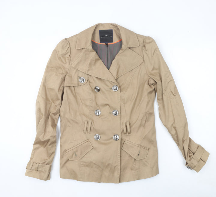 River Island Women's Beige Trench Jacket Size 12 Classic Cotton Blend