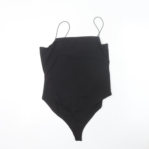 AX Paris Women Black Size 14 Bodysuit Spaghetti Strap Stretch One-Piece