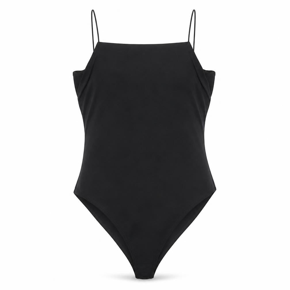 Front view of AX Paris Women Black, size 14, Bodysuit Spaghetti Strap Stretch One-Piece