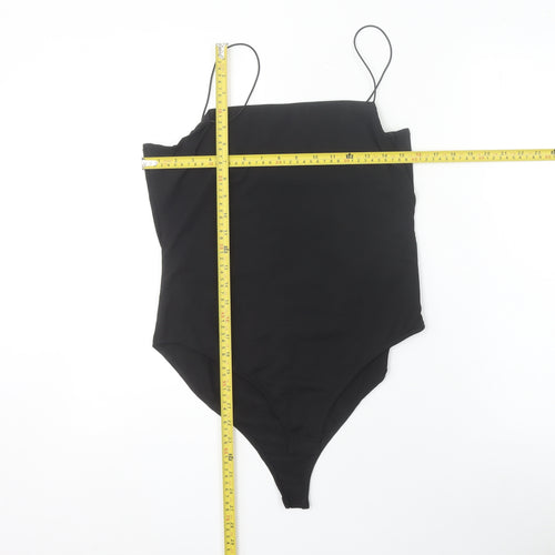 AX Paris Women Black Size 14 Bodysuit Spaghetti Strap Stretch One-Piece