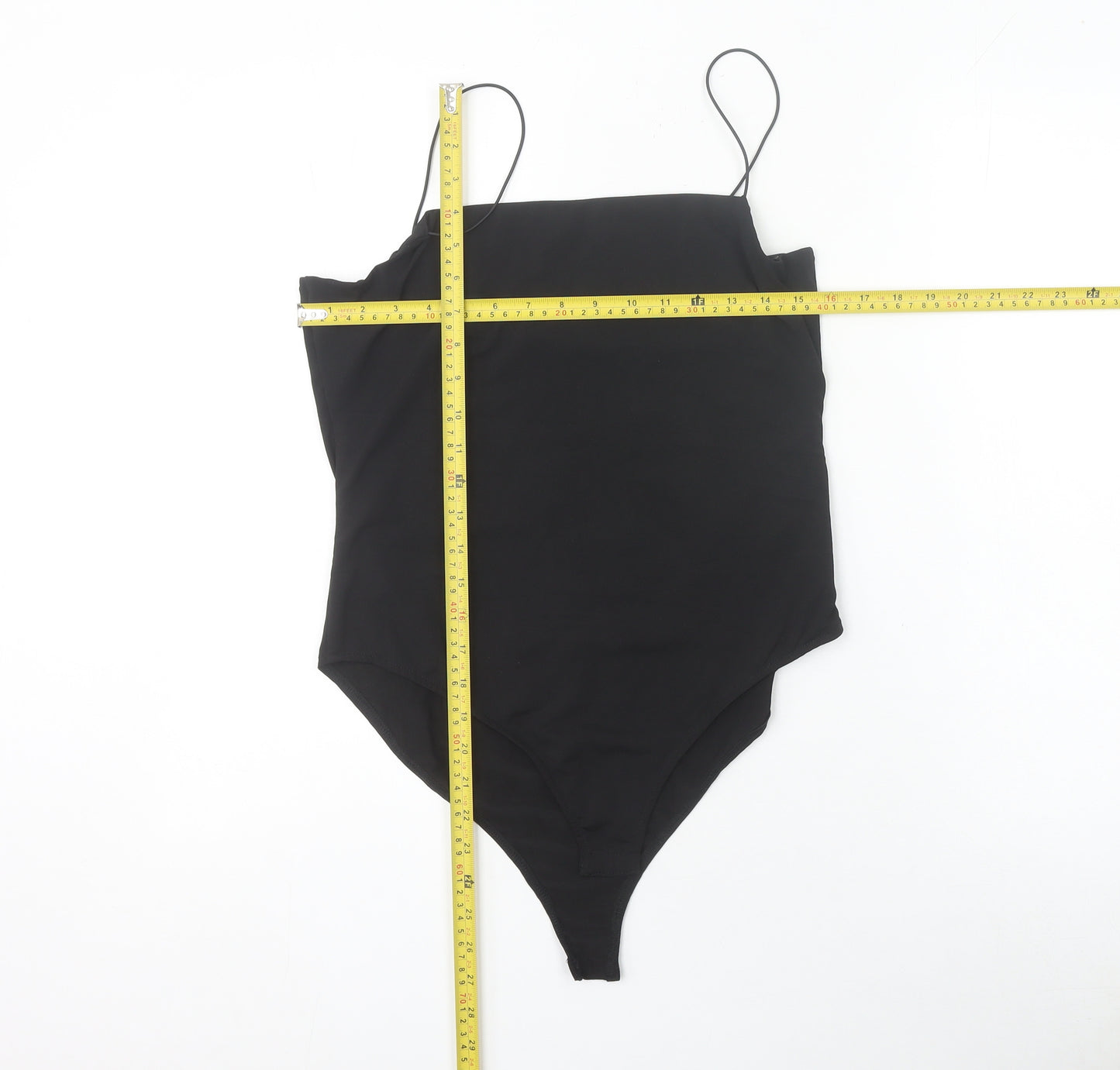 AX Paris Women Black Size 14 Bodysuit Spaghetti Strap Stretch One-Piece