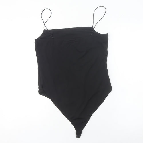 AX Paris Women Black Size 14 Bodysuit Spaghetti Strap Stretch One-Piece