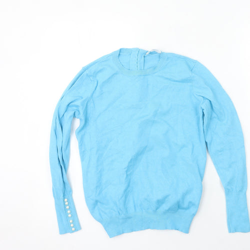 Savida Women Blue Crew Neck Long Sleeve Cotton Jumper Size 12