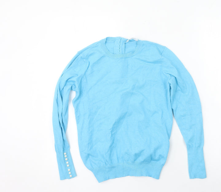 Savida Women Blue Crew Neck Long Sleeve Cotton Jumper Size 12
