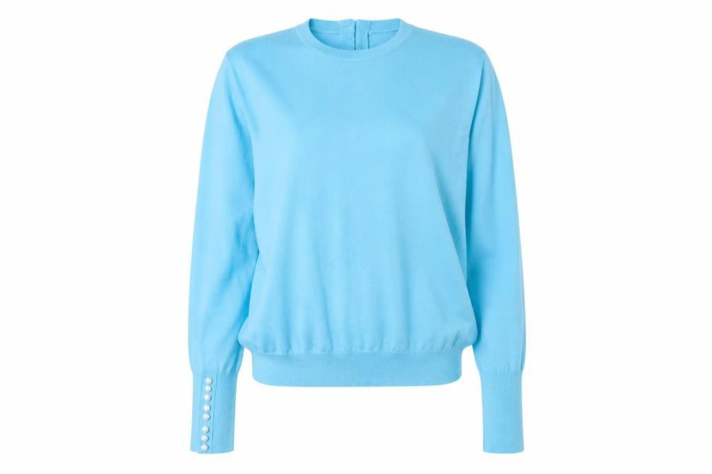 Savida Women Blue Crew Neck Long Sleeve Cotton Jumper Size 12