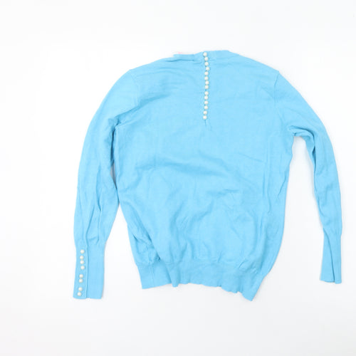 Savida Women Blue Crew Neck Long Sleeve Cotton Jumper Size 12
