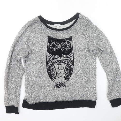 New Look Womens Grey Owl Crew Neck Long Sleeve Pullover Jumper Size 12
