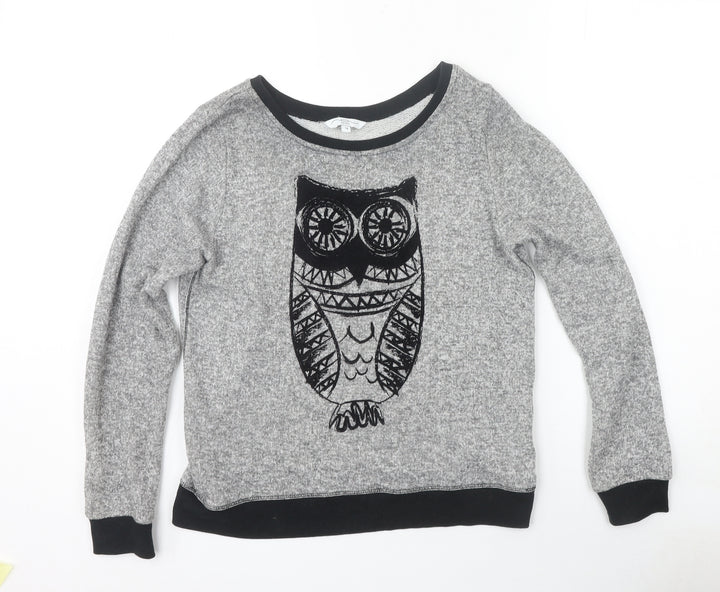 New Look Womens Grey Owl Crew Neck Long Sleeve Pullover Jumper Size 12