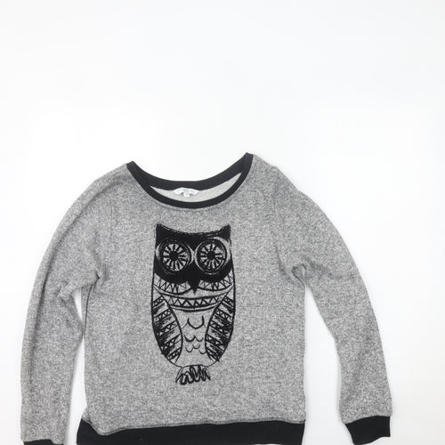 New Look Womens Grey Owl Crew Neck Long Sleeve Pullover Jumper Size 12