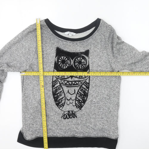 New Look Womens Grey Owl Crew Neck Long Sleeve Pullover Jumper Size 12